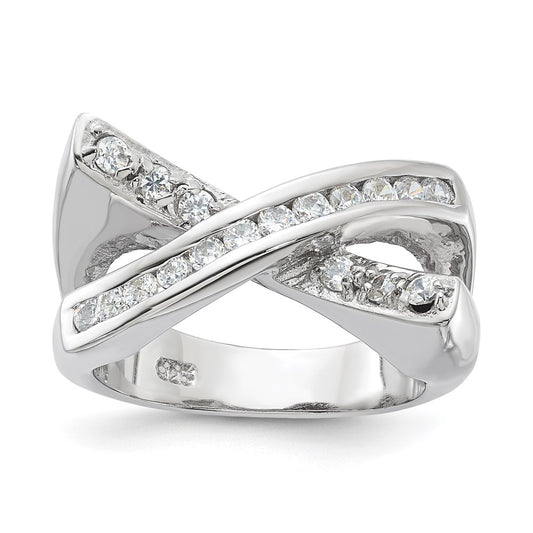 Sterling Silver Cz X Ring