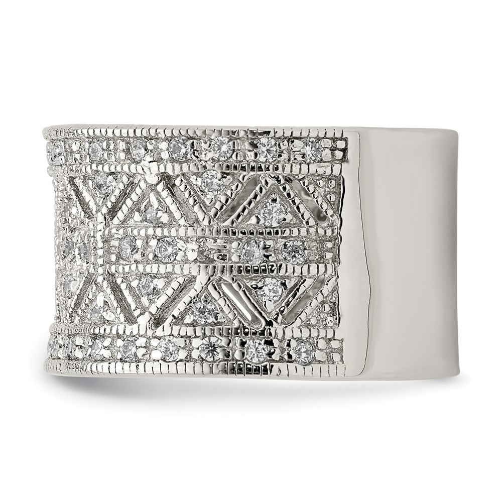 Sterling Silver Rhodium Plated Polished Cz Vintage Ring