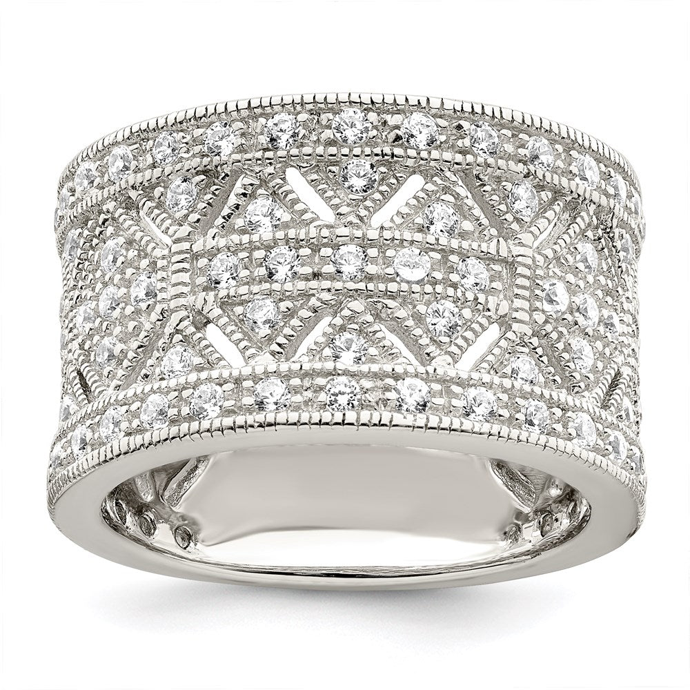 Sterling Silver Rhodium Plated Polished Cz Vintage Ring