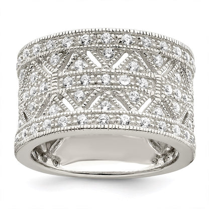 Sterling Silver Rhodium Plated Polished Cz Vintage Ring