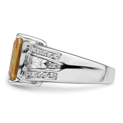 Sterling Silver Yellow & Clear Cz Ring