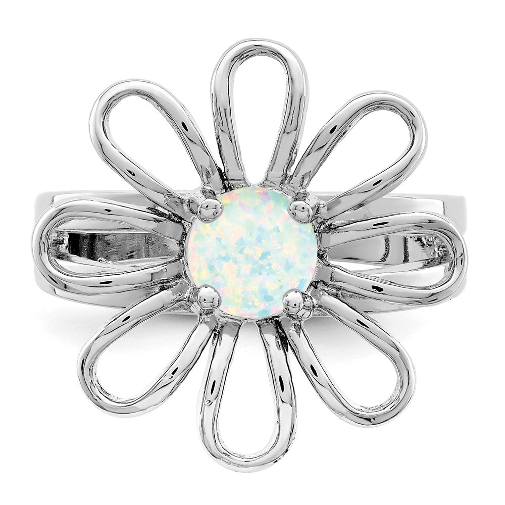 Sterling Silver Rhodium Plated Lab Createdopal Flower Ring
