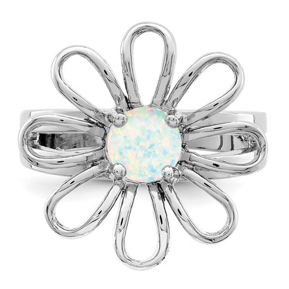 Sterling Silver Rhodium Plated Lab Createdopal Flower Ring