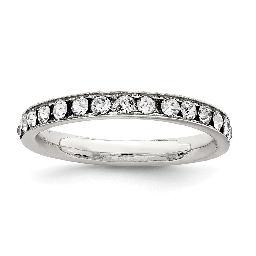 Sterling Silver Rhodium Plated Crystal Eternity Band