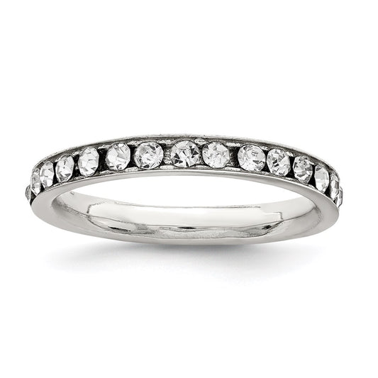 Sterling Silver Rhodium Plated Crystal Eternity Band