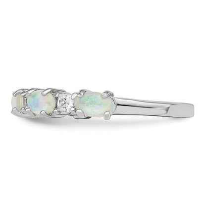 Sterling Silver Rhodium Plated Lab Created Opal And Cz Ring