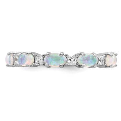 Sterling Silver Rhodium Plated Lab Created Opal And Cz Ring