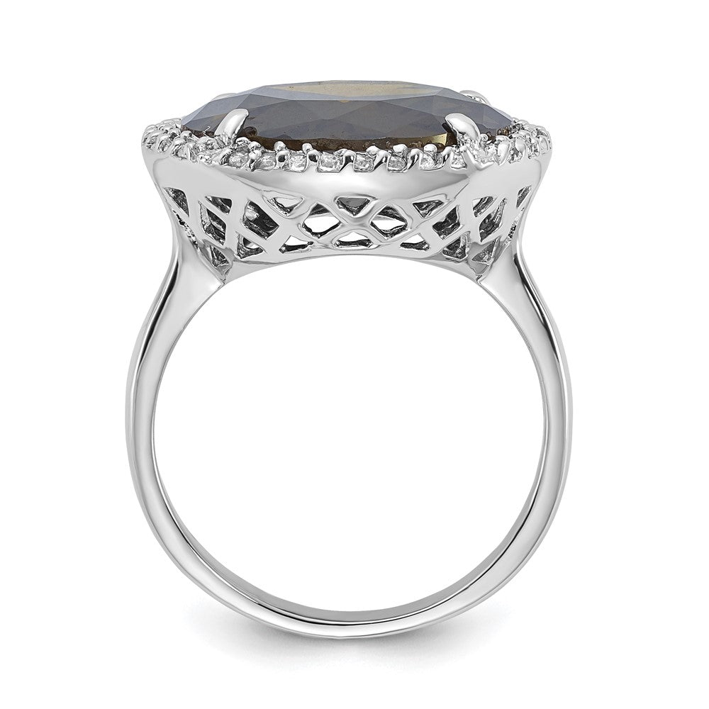 Sterling Silver Polished Green & Clear Cz Circle Halo Ring