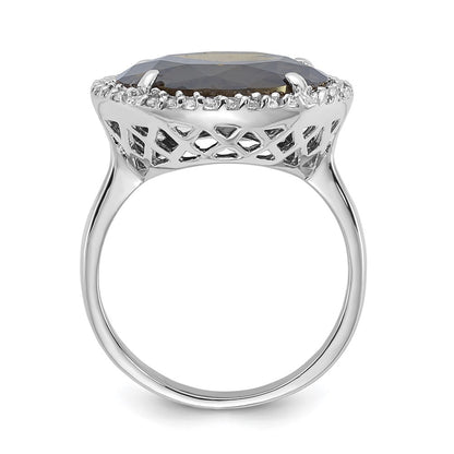 Sterling Silver Polished Green & Clear Cz Circle Halo Ring