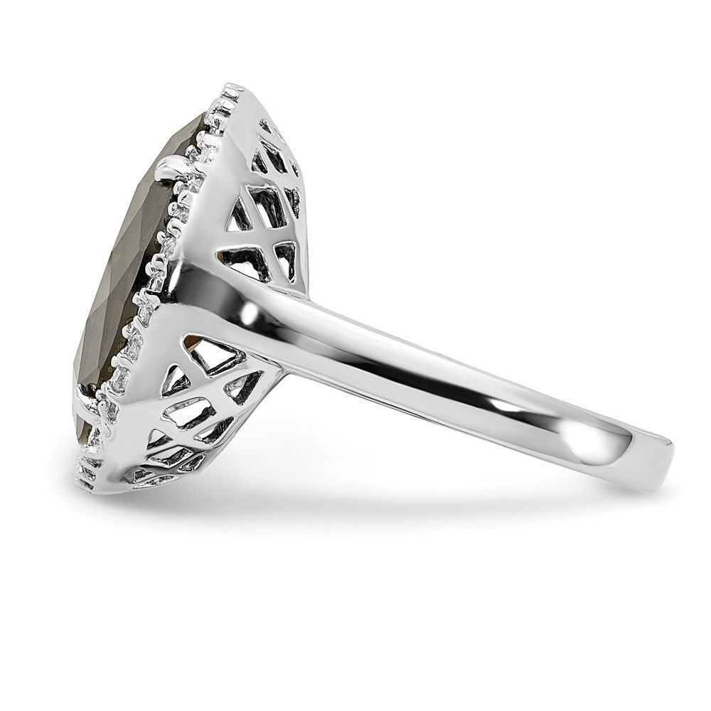 Sterling Silver Polished Green & Clear Cz Circle Halo Ring