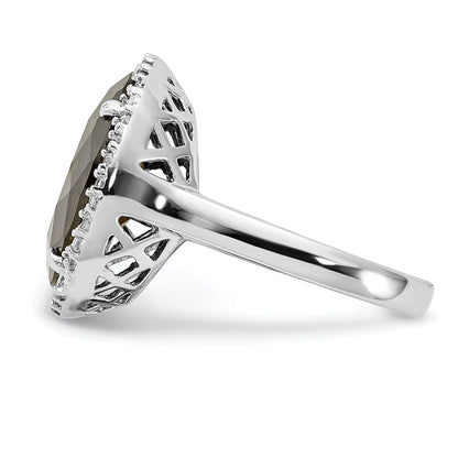 Sterling Silver Polished Green & Clear Cz Circle Halo Ring