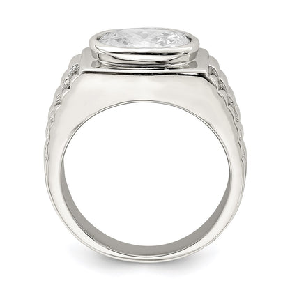 Sterling Silver Rhodium Plated Men'S Cz Ring