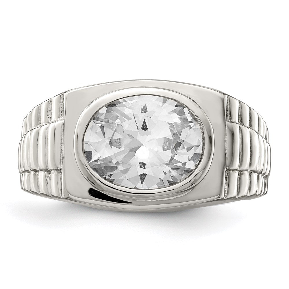 Sterling Silver Rhodium Plated Men'S Cz Ring