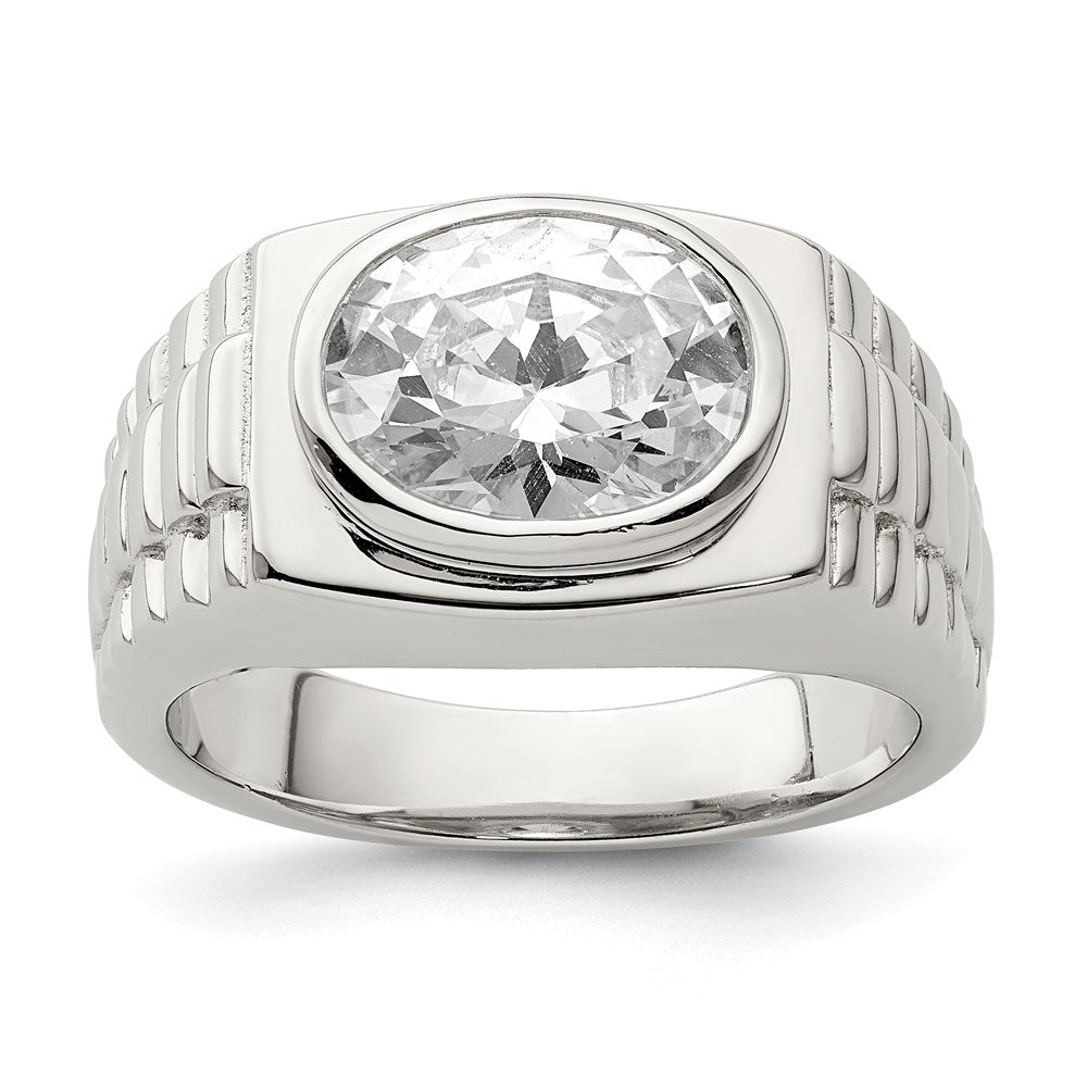 Sterling Silver Rhodium Plated Men'S Cz Ring