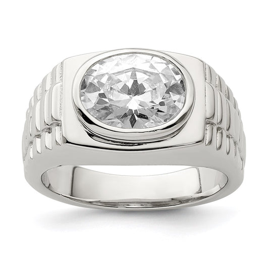 Sterling Silver Rhodium Plated Men'S Cz Ring