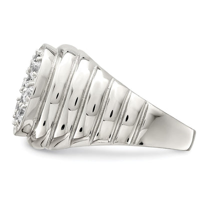 Sterling Silver Rhodium Plated Men'S Cz Cluster Ring