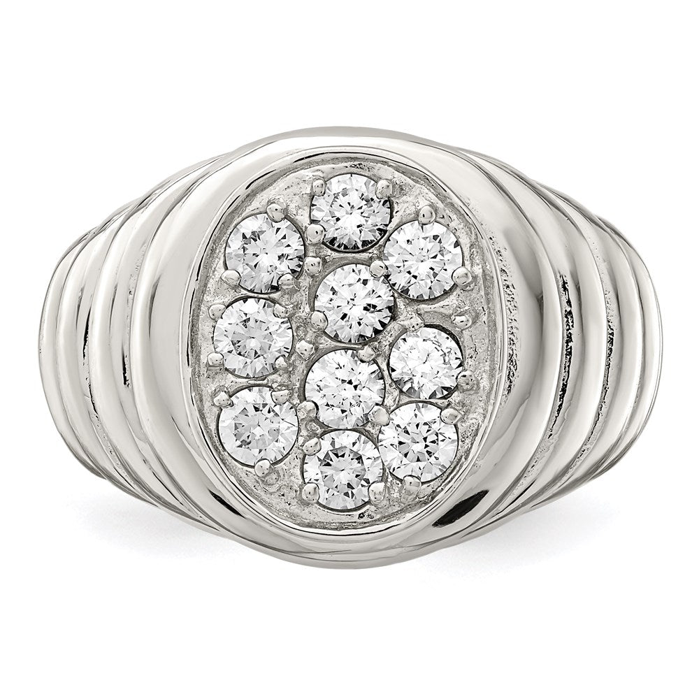 Sterling Silver Rhodium Plated Men'S Cz Cluster Ring