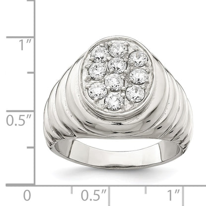 Sterling Silver Rhodium Plated Men'S Cz Cluster Ring