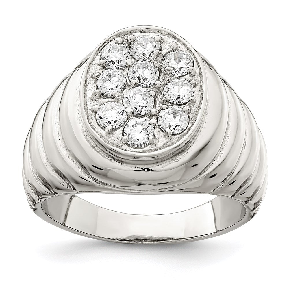 Sterling Silver Rhodium Plated Men'S Cz Cluster Ring