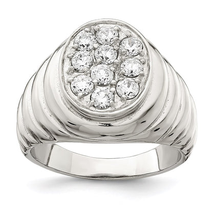 Sterling Silver Rhodium Plated Men'S Cz Cluster Ring