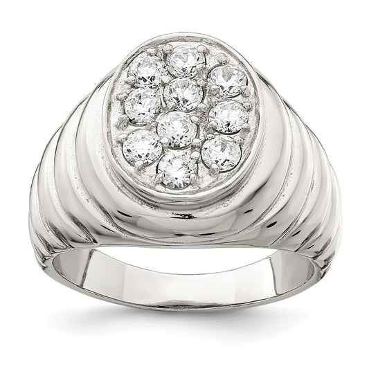 Sterling Silver Rhodium Plated Men'S Cz Cluster Ring