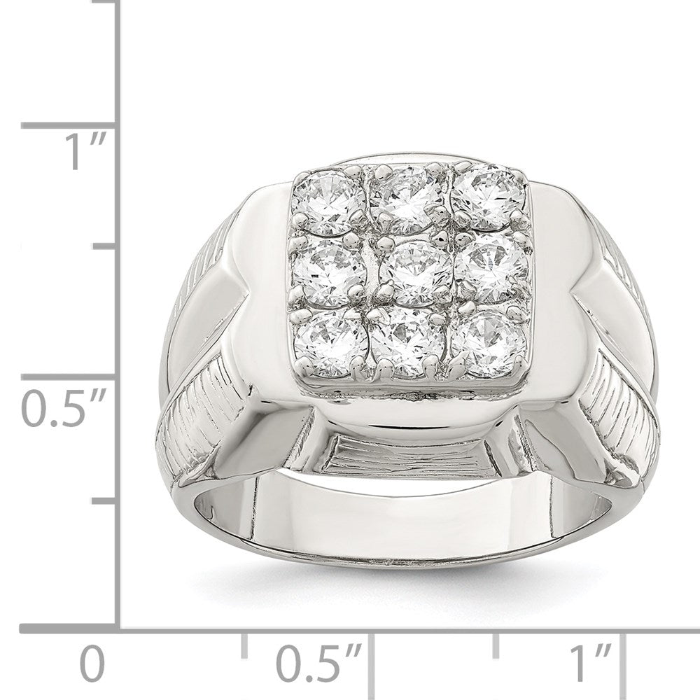 Sterling Silver Rhodium Plated Men'S Cz Ring