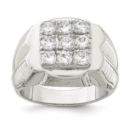 Sterling Silver Rhodium Plated Men'S Cz Ring