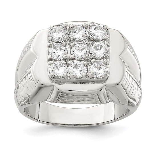 Sterling Silver Rhodium Plated Men'S Cz Ring