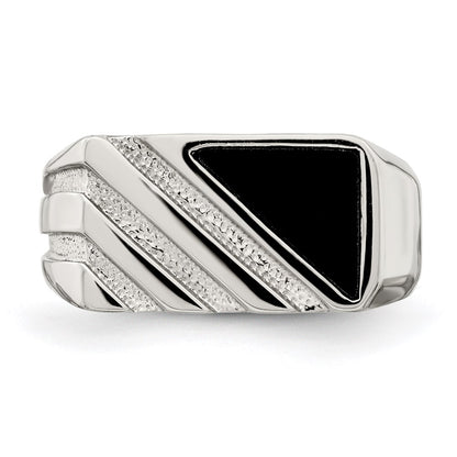 Sterling Silver Rhodium Plated Men'S Onyx Ring