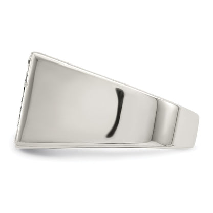 Sterling Silver Rhodium Plated Men'S Cz & Onyx Ring