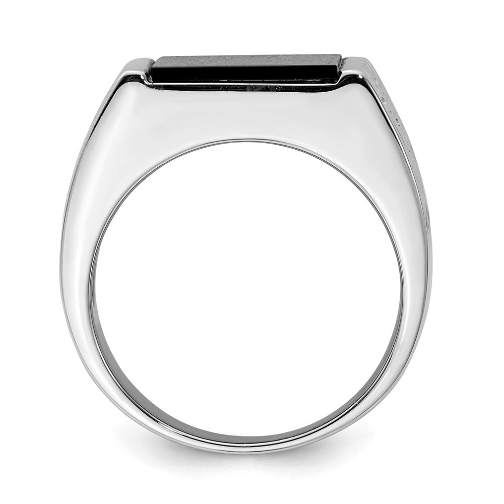 Sterling Silver Rhodium Plated Men'S Onyx Ring