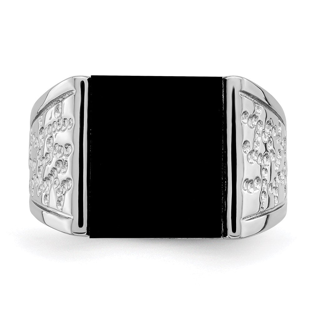 Sterling Silver Rhodium Plated Men'S Onyx Ring