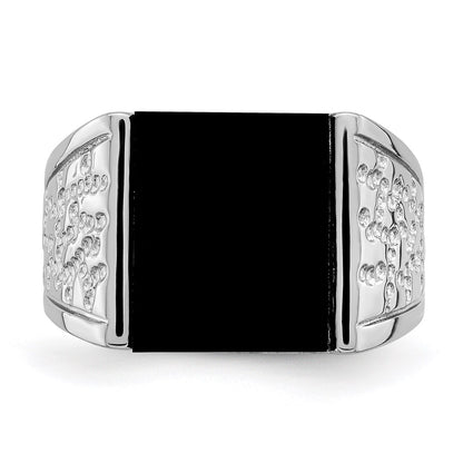 Sterling Silver Rhodium Plated Men'S Onyx Ring