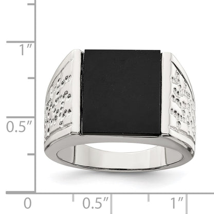 Sterling Silver Rhodium Plated Men'S Onyx Ring