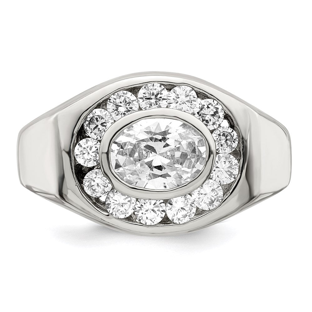 Sterling Silver Rhodium Plated Men'S Cz Ring