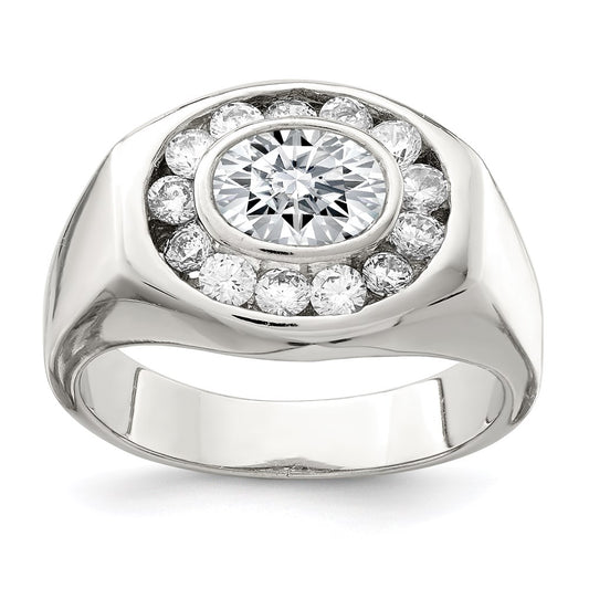 Sterling Silver Rhodium Plated Men'S Cz Ring