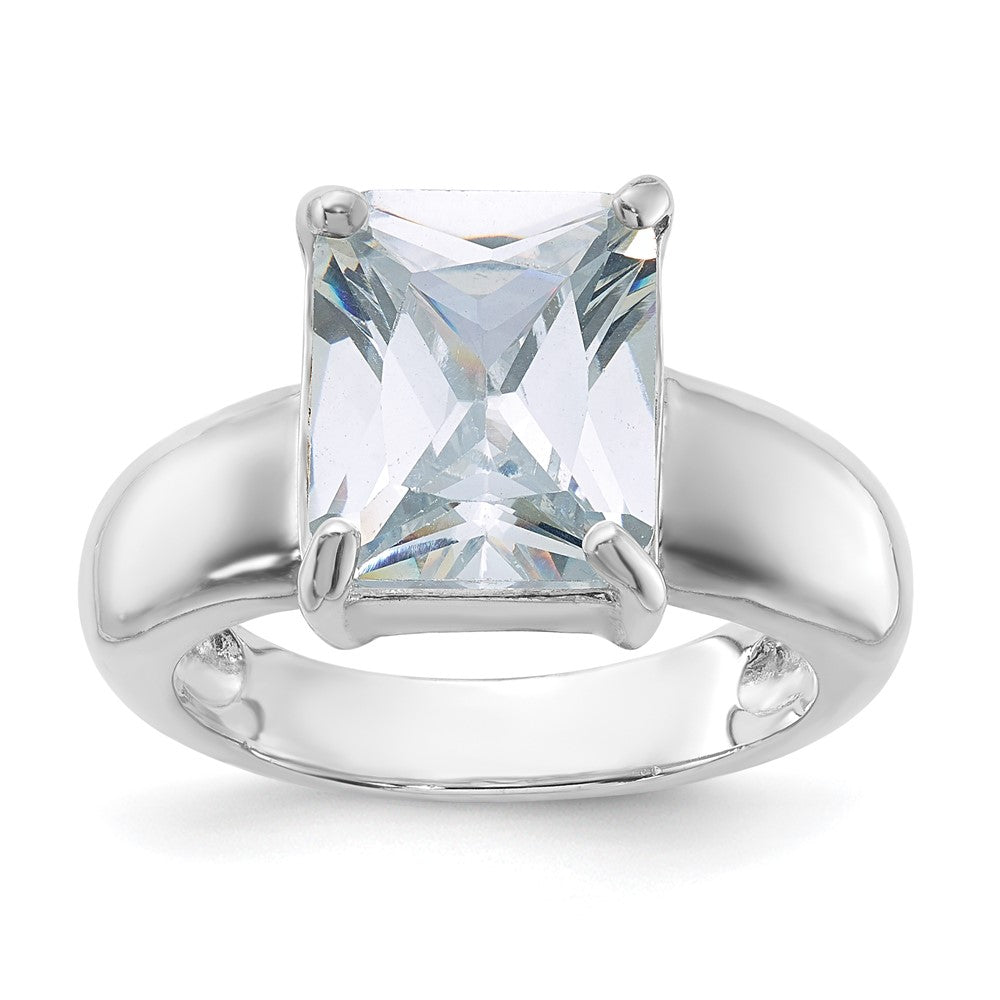 Sterling Silver Emerald Shaped Cz Ring