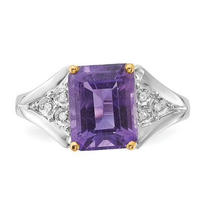 Sterling Silver & 14K Accent Amethyst And Diamond Ring