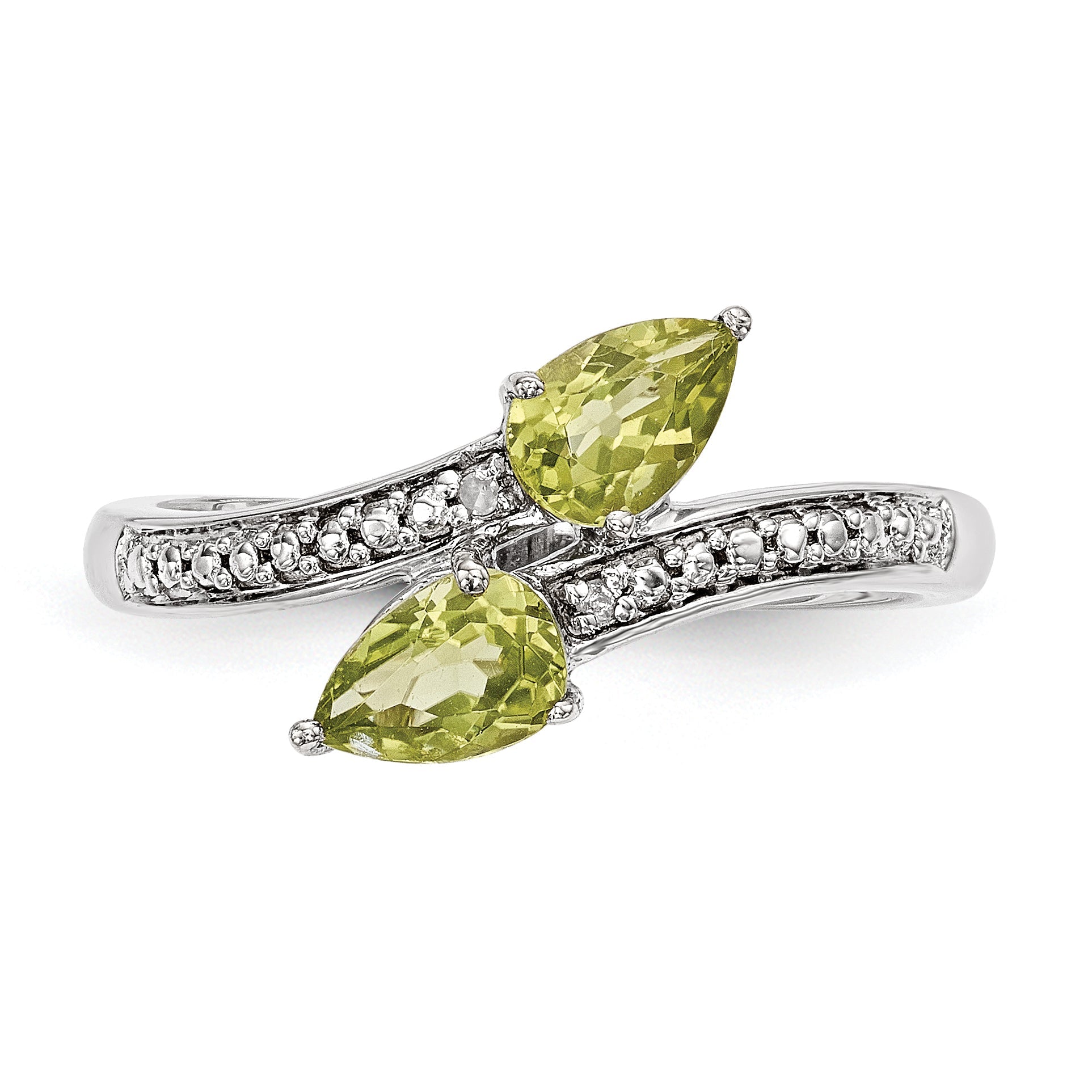 Sterling Silver Brilliant Gemstones With 14K Accent Rhodium Plated Peridot And Diamond Ring