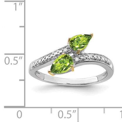 Sterling Silver Brilliant Gemstones With 14K Accent Rhodium Plated Peridot And Diamond Ring