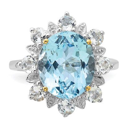 Sterling Silver & 14K Accent Sky Blue White Topaz Ring