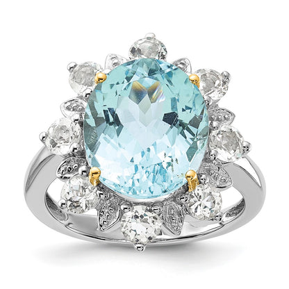 Sterling Silver & 14K Accent Sky Blue White Topaz Ring