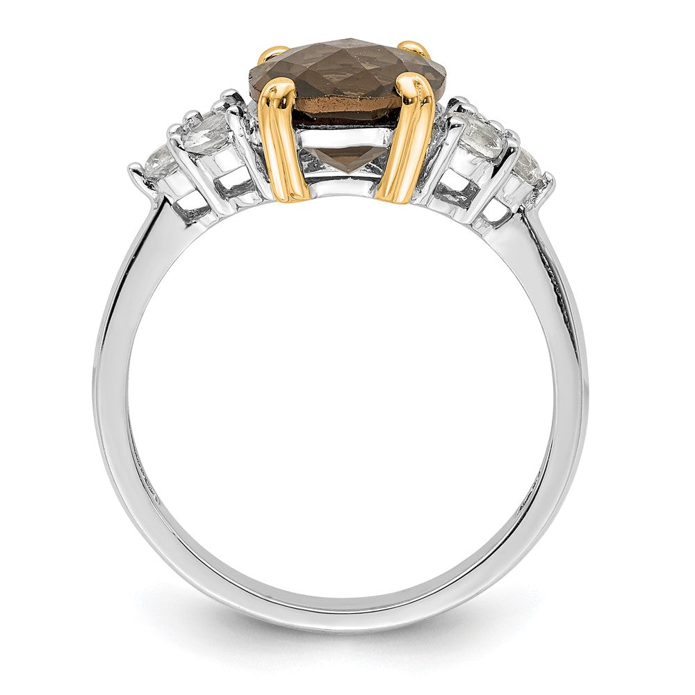 Silver/14K Two Tone Brilliant Gemstones Sterling Silver With 14K Accent Rhodium Plated Smoky Quartz And White Topaz Ring