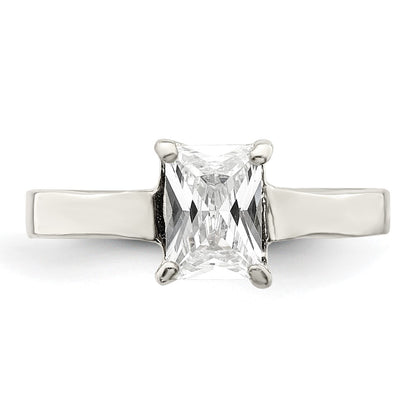 Sterling Silver Solitaire Emerald Cz Ring