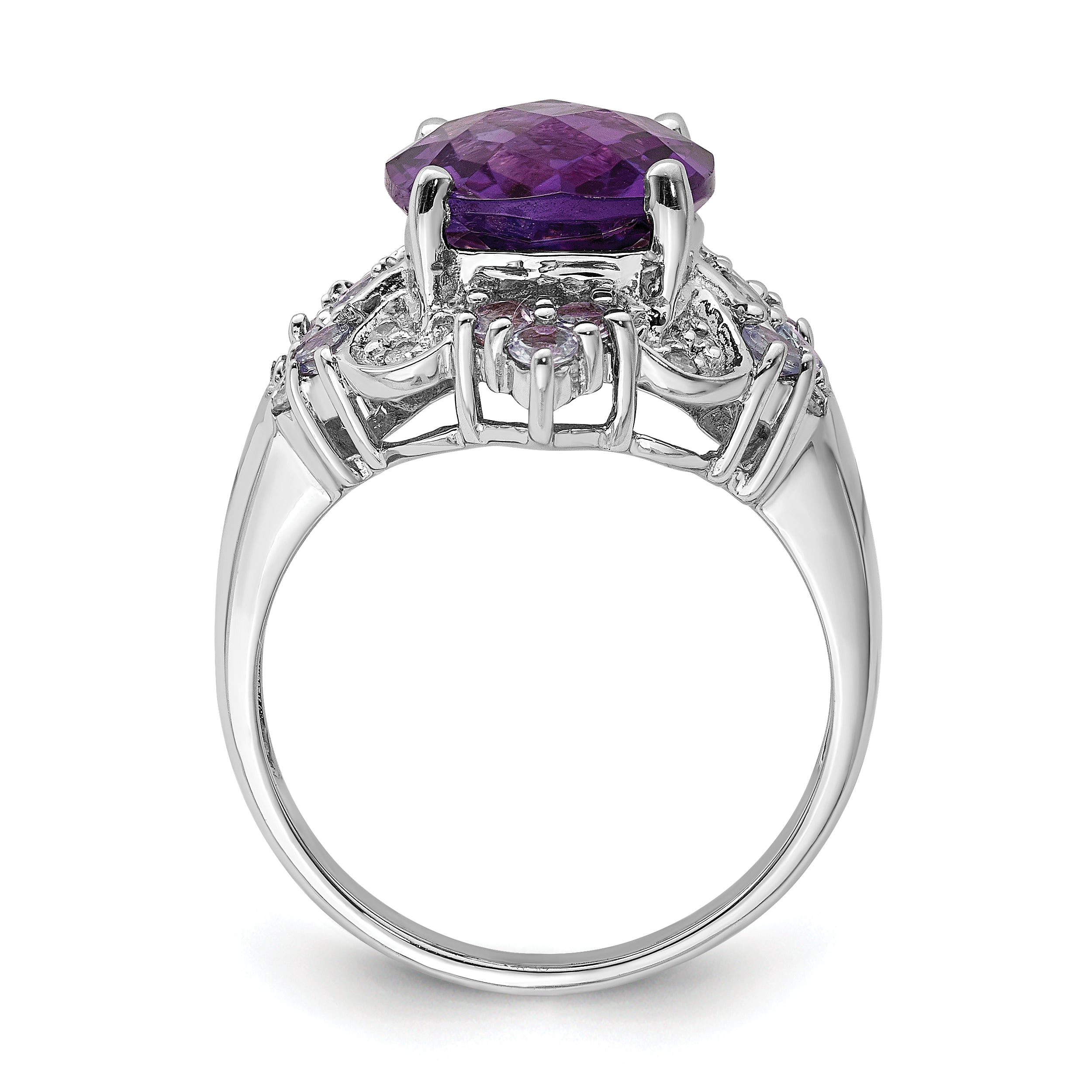 Sterling Silver Rhodium Plated Amethyst, Tanzanite & Diamond Ring (Size 5 Only)