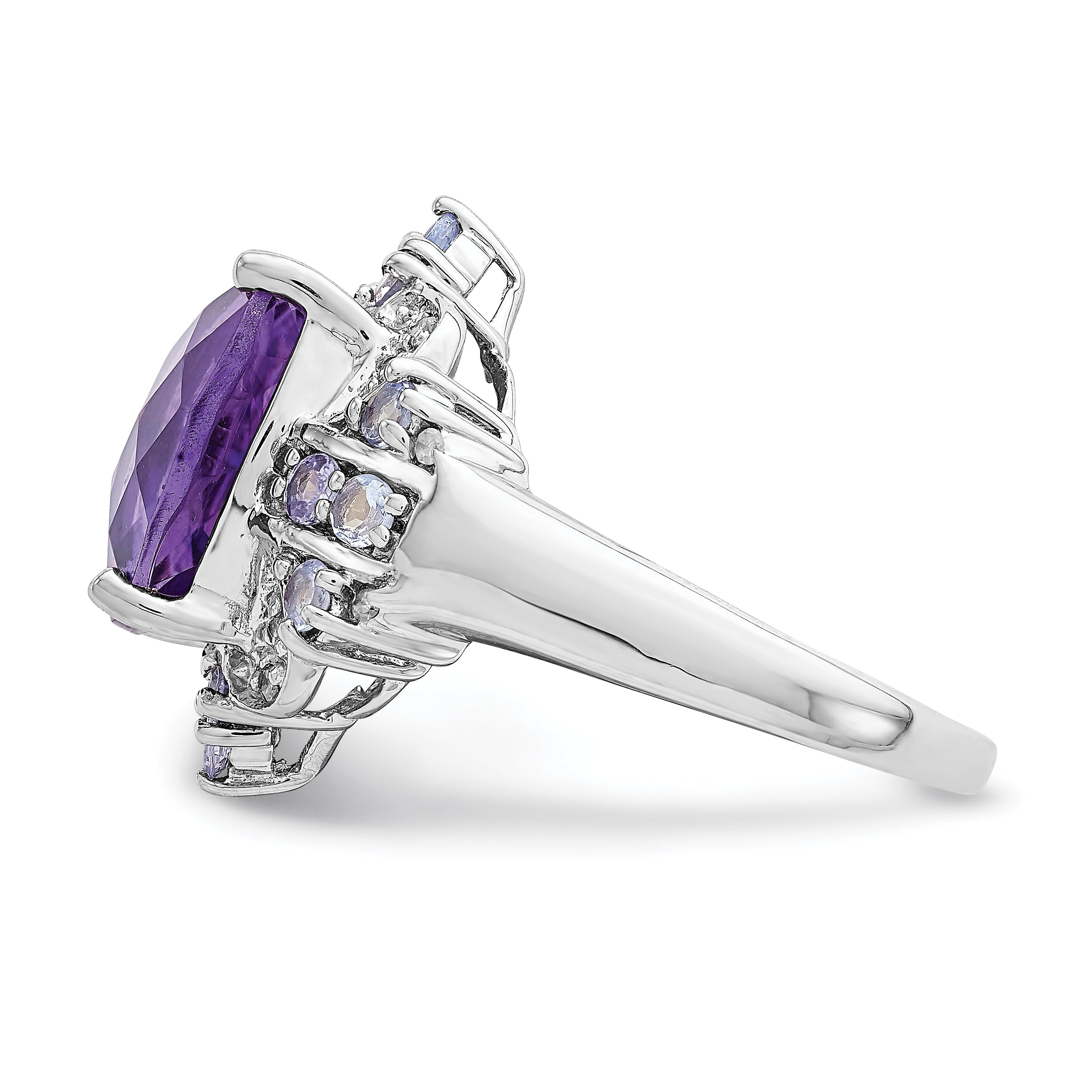Sterling Silver Rhodium Plated Amethyst, Tanzanite & Diamond Ring (Size 5 Only)