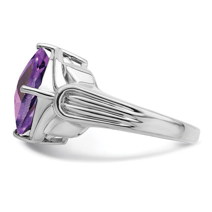 Sterling Silver Rhodium Plated Checker Cut Amethyst Ring