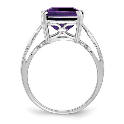 Sterling Silver Rhodium Plated Amethyst Ring