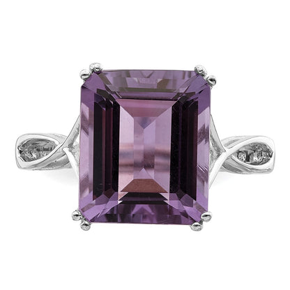 Sterling Silver Rhodium Plated Amethyst Ring