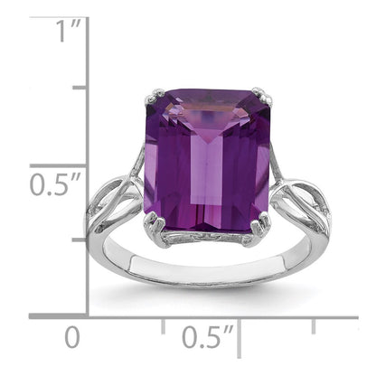 Sterling Silver Rhodium Plated Amethyst Ring